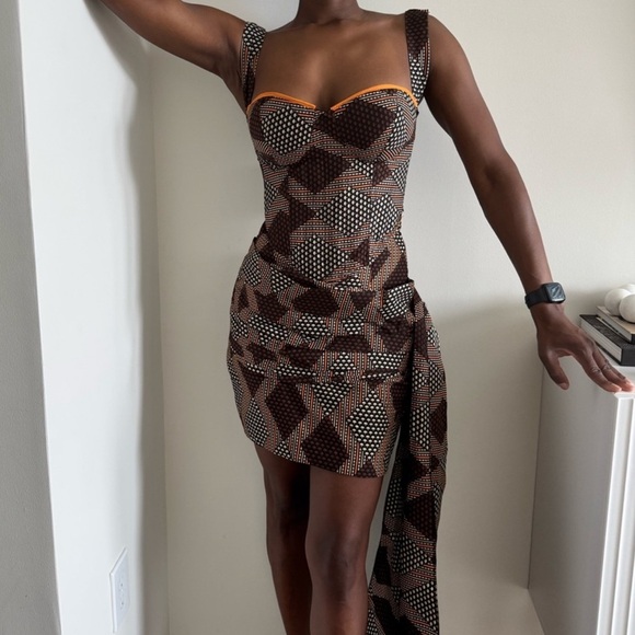 Custom Made African Print Corset Crop Top in Brown - Picture 2 of 7